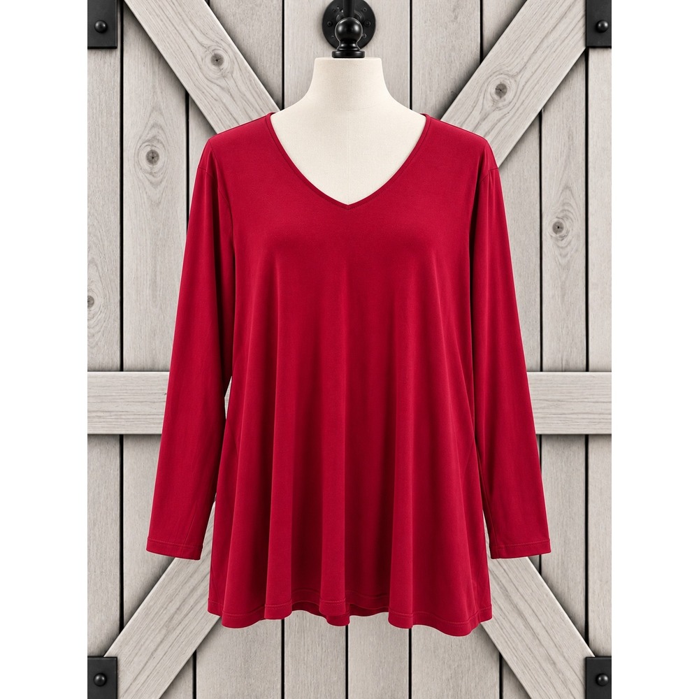 Susan Graver Modern Essentials Top 3X Deep Red V-Neck Long Sleeve Tunic A654061